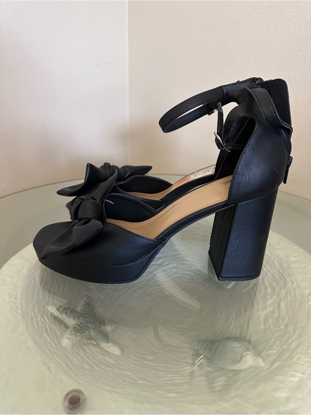 Report Black Bow Platform Block Heel Sandals Size 11